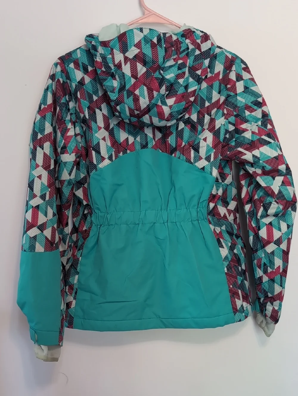 Lands End Girls Teal Magenta Geometric Full ZIP Coat Size Large